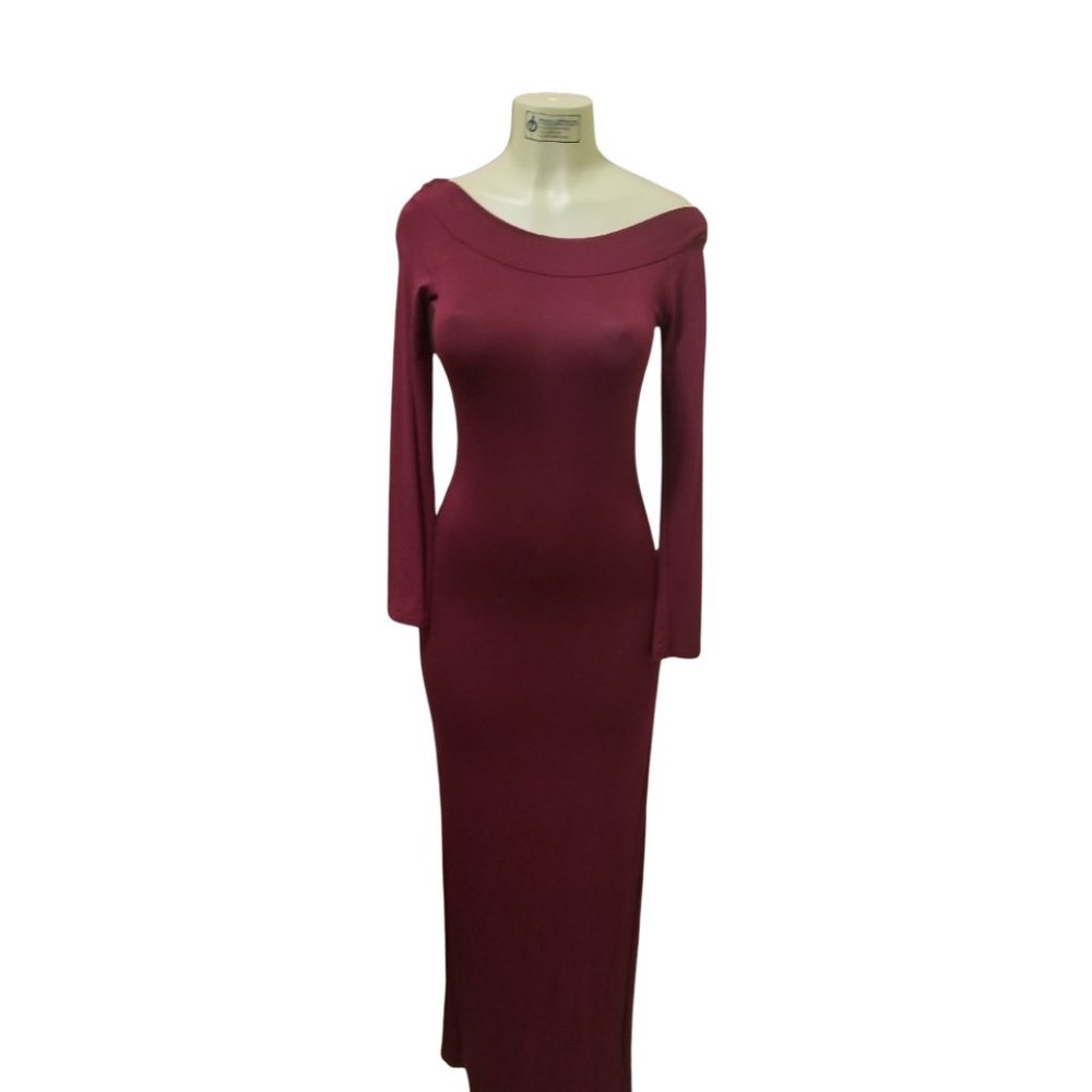 Long sleeve off the shouler slit dresa